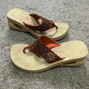 Skechers Y2K 2000s Keyhole Heel Platform Foam Sole Red Beaded Flip Flops Sz 5.5